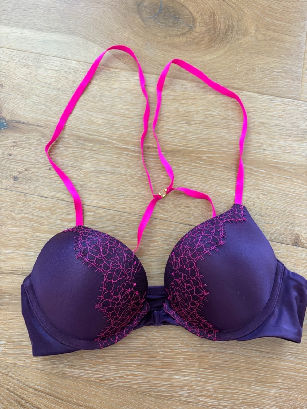 Victoria's Secret Plum Bra with Hot Pink Straps